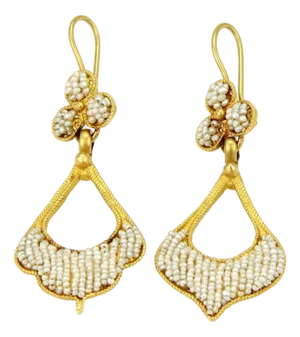 Seed Pearl 22k Yellow Gold Dangle Drop Earrings
