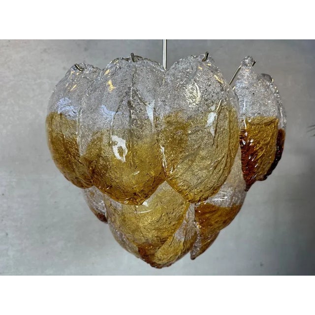 Vintage Murano Frozen Leaves Chandelier in Bicolor For Sale - Image 4 of 13