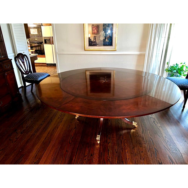 Mahogany Regency Round Dining Table With 5 Curved Outside Leaves & Brass Paw Feet For Sale - Image 14 of 15