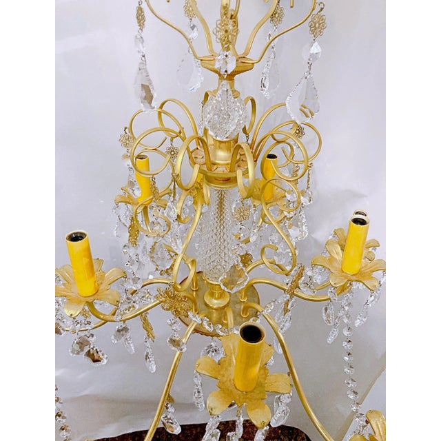 French 1950's Decorative Brass Chandelier For Sale - Image 3 of 10