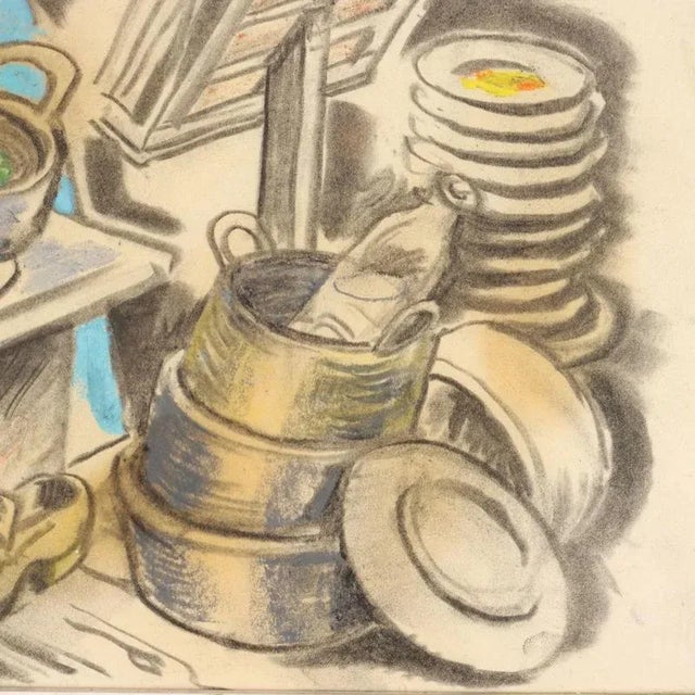 Nicola Benois, Man in the Kitchen, 20th Century, Mixed Media on Paper For Sale - Image 8 of 11