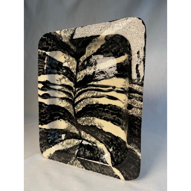 Organic Studio Art Pottery Black and White Ceramic Platter Styled After James Tower For Sale - Image 4 of 12