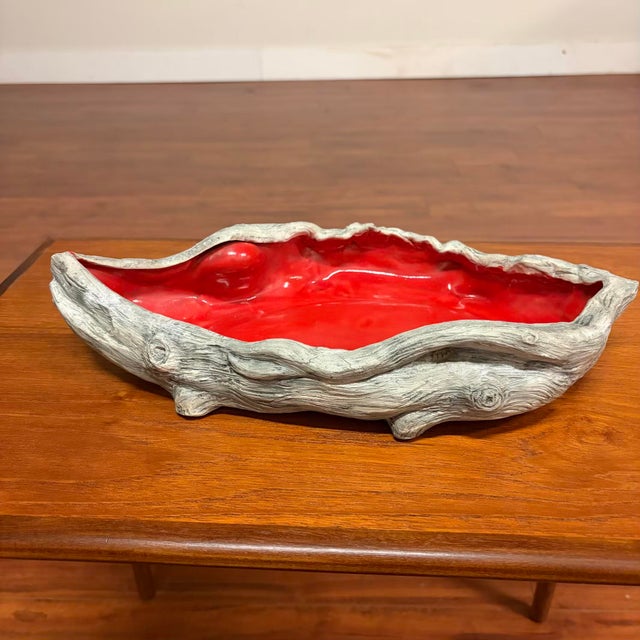 Organic Modern Sculptural Ceramic Driftwood Form Centerpiece Bowl With Red Glaze For Sale - Image 4 of 10