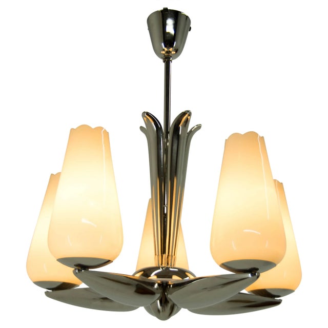 Nickel-Plated Chandelier from Drukov, 1940s For Sale - Image 12 of 12