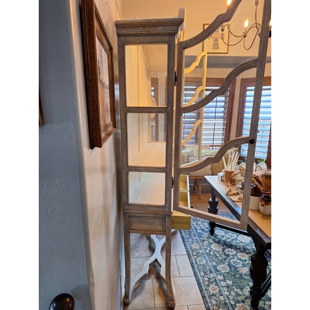 Vintage French Country Carved Pine Curio Cabinet & China Hutch For Sale - Image 10 of 10