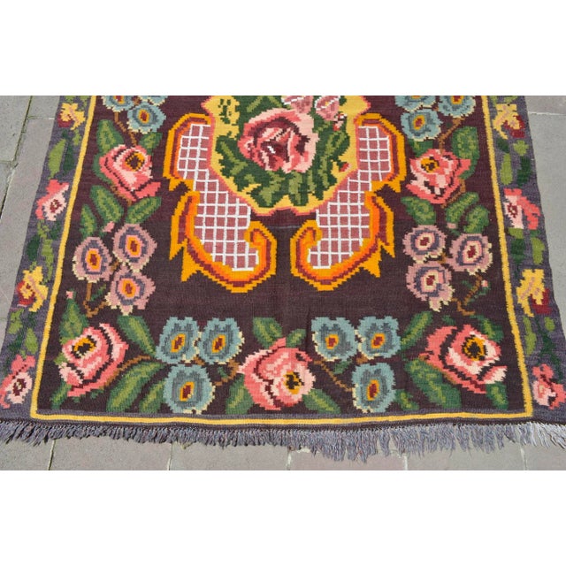 Caucasian Rug Hand Woven Moldova Kilim Bessarabian Floral Area Rug Goblen Rug - 5′3″ X 6′10″ For Sale - Image 6 of 9