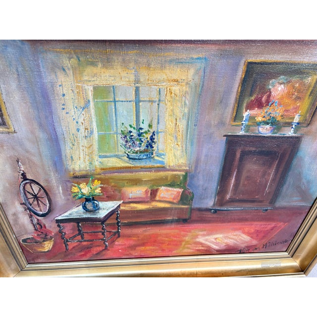 Early 20th Century Interior Painting Oil on Canvas For Sale - Image 9 of 12
