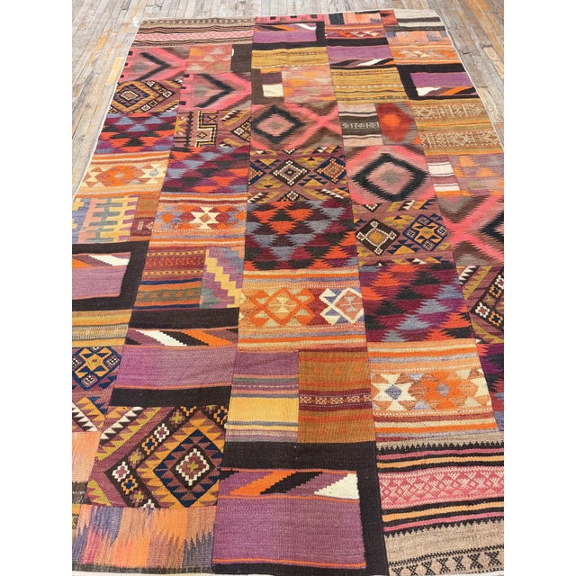 1930s Colorful Geometric Antique Gallery Scale Turkish Kilim Flatweave Rug For Sale - Image 4 of 6