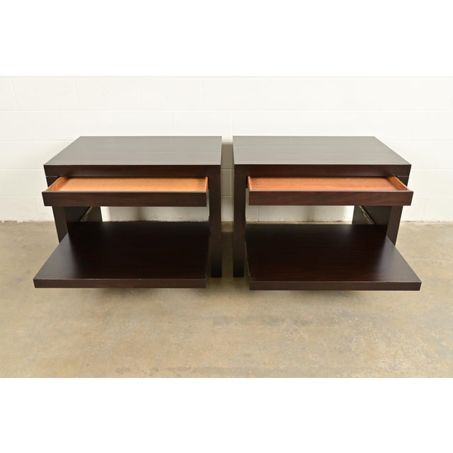 1990s Barbara Barry for Baker Furniture Modern Oversized Dark Mahogany Nightstands, Newly Refinished For Sale - Image 5 of 15