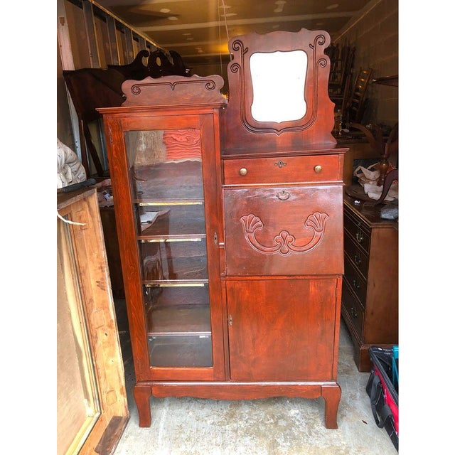 Early 20th Century Antique Side by Side Secretary Desk With Bookcase Curved Glass For Sale - Image 12 of 14