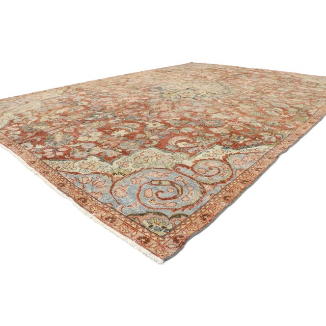 60951 Distressed Antique Persian Mahal Rug with Rustic Style 08'01 x 11'05. Traditional style and rustic sensibility with...