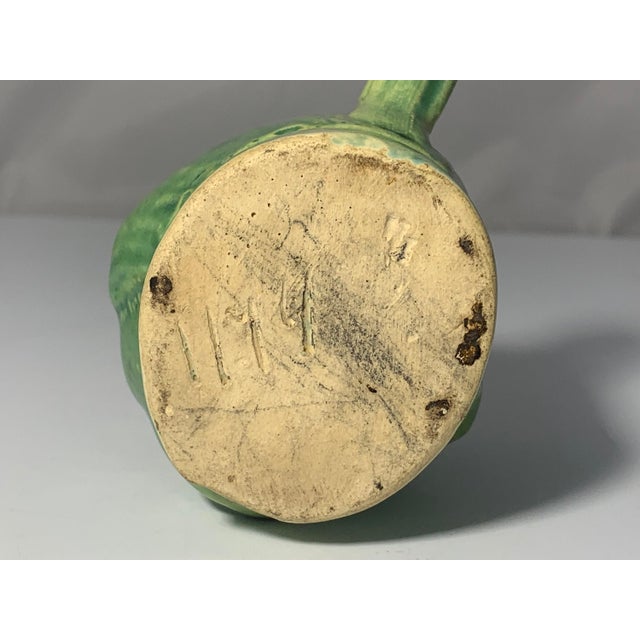 Early 20th Century Antique Glazed Stoneware Face Creamer: Green Ceramic Girl For Sale - Image 5 of 10