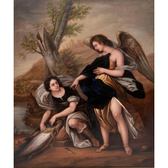 Italian school "tobias and the archangel rafael" 18th century oil on canvas made in the 18th century, it represents the...