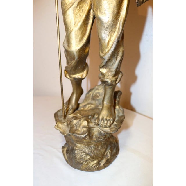 Large Antique Gold Gilded Metal Sheep Herder Paysan Figural Statue Sculpture For Sale - Image 9 of 12