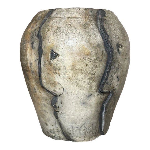 Exquisite Antique d.j. Handmade Perpetual Man Face Figural Pottery Vase For Sale