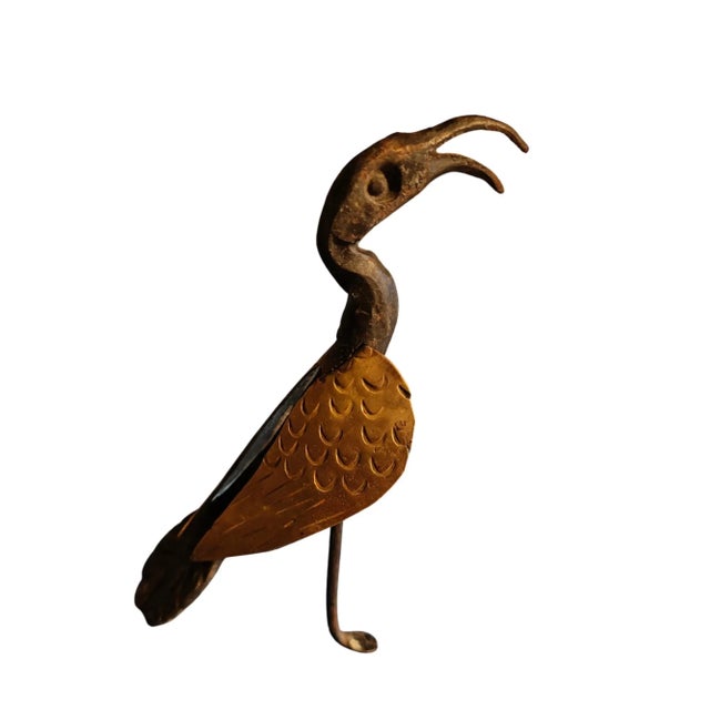 Add a touch of whimsical elegance to your home or garden with this Small Hand-forged Metal Stork Sculpture: 5 inch Iron...