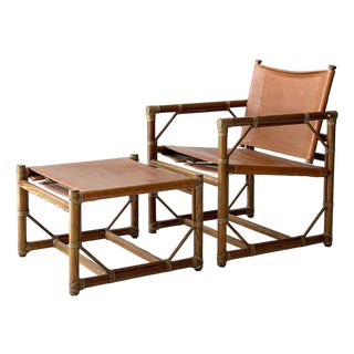 Leather Campaign Chair + Ottoman by Eleanor Forbes for McGuire For Sale