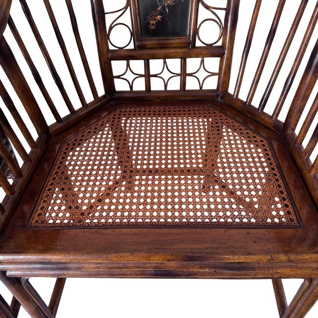 Late 20th Century Attributed to Theodore Alexander Chinoiserie Bamboo Pavilion Armchairs With Custom Silk Down Cushions For Sale - Image 9 of 16