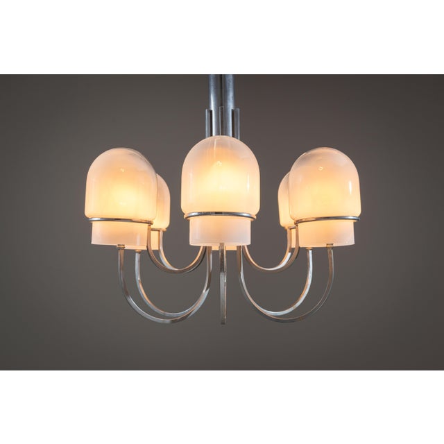 Ivory Vintage Chandelier with Six Misty Glass Shades by Gaetano Sciolari, 1960s For Sale - Image 8 of 18