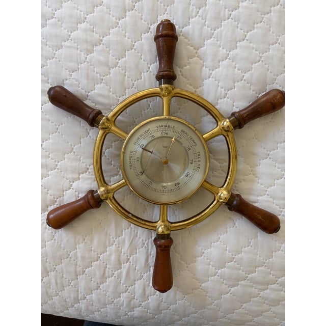1950s Hermes Ships Wheel Clock and Barometer For Sale - Image 5 of 13