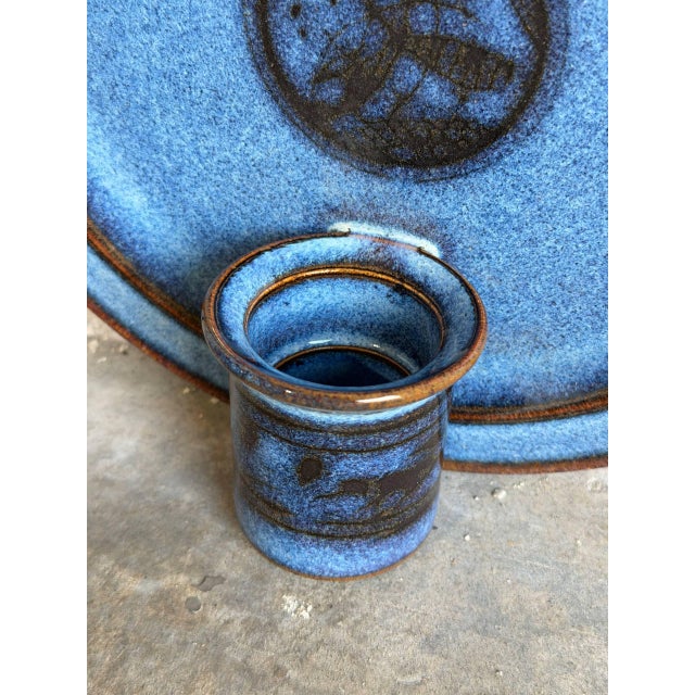 1960s Aksel Krog Ceramic Wall Plaque Candle Holder Speckled Blue Stoneware Denmark 1960s For Sale - Image 5 of 9