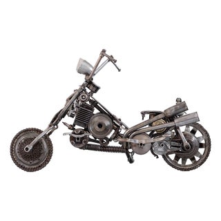 New Handcrafted Recycled Metal Motorbike Sculpture | 37" X 23" | One of a Kind For Sale