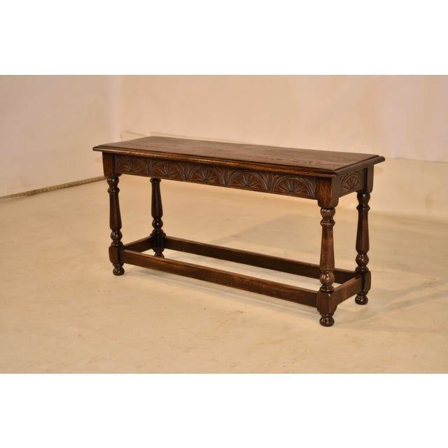Circa 1900 English Oak Carved Bench For Sale - Image 4 of 11