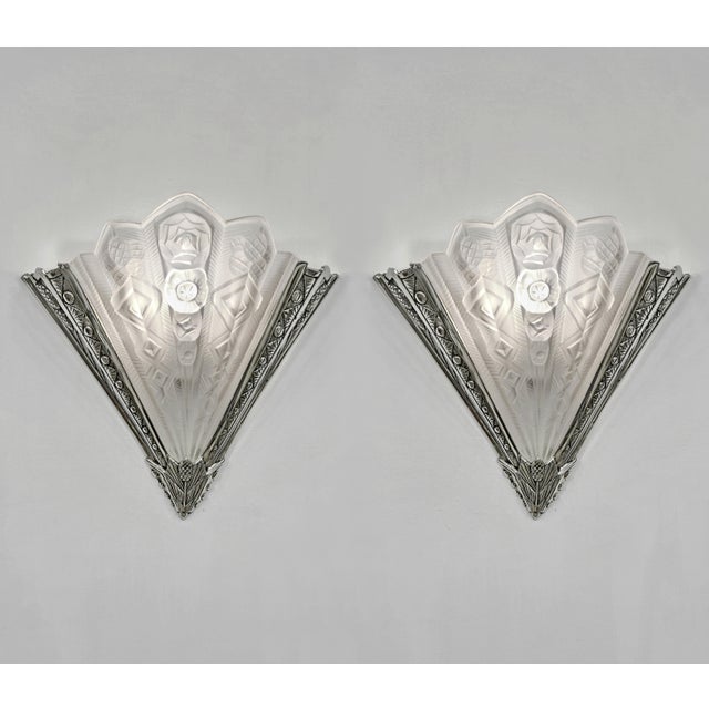 1930s 1930s Noverdy French Art Deco Floral Fan Wall Sconces - A Pair For Sale - Image 5 of 11