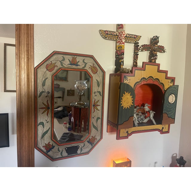 Workaday Handmade Folk Art Spanish Moorish Influence Hand Painted Mirror For Sale - Image 4 of 5