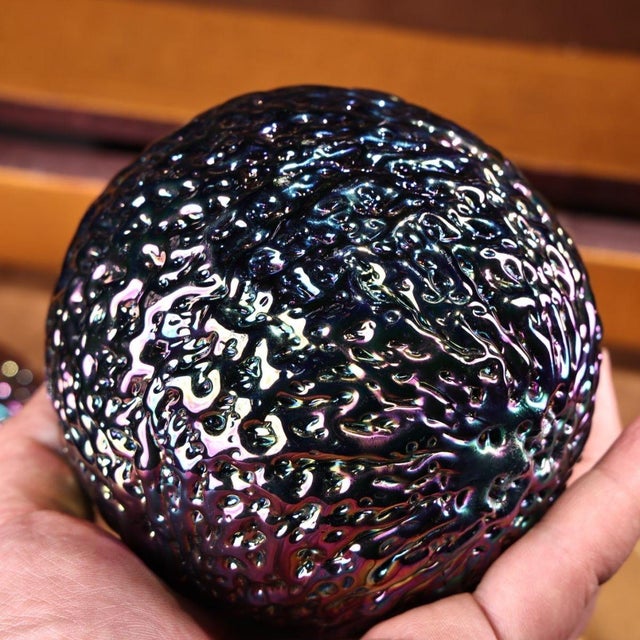 Vintage Chinese Carved Polychrome Dragon Box With Pair of Iridescent Dragon's Pearl Spheres For Sale - Image 9 of 9