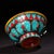 Shell Tibetan/Nepalese Style Handmade Amber Butter Bowl — Inlaid Turquoise, Coral & Filigree Metal For Sale - Image 7 of 9