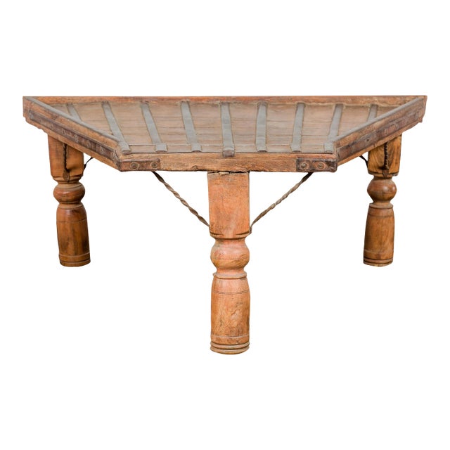 19th Century Bullock Cart Rustic Coffee Table with Twisted Iron Stretchers For Sale