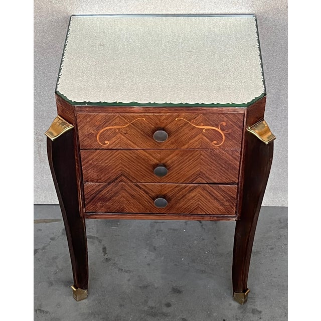 Fine pair of Italian neoclassical night stands or side tables, art deco styling, exude luxurious style from every angle!...