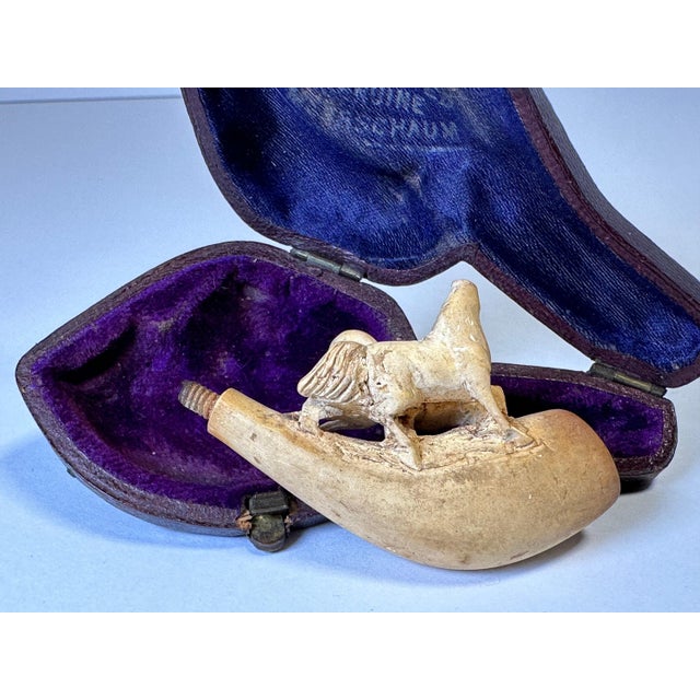Antique Meerschaum Pipe, Carved Horses, with Original Case For Sale - Image 4 of 8