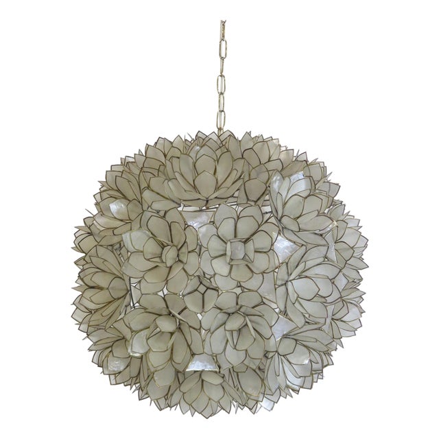 1960s Capiz Shell Lotus Pendant Light For Sale