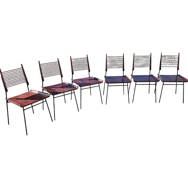 1950s Attributed to Paul McCobb "Shovel" Dining Chairs for Winchendon, Red Stain, Set of 6 For Sale - Image 9 of 10