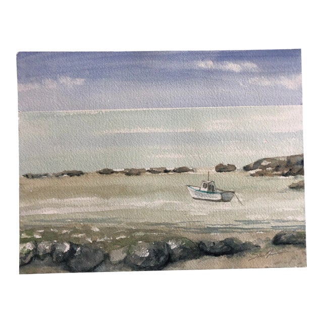 “In the Shallows” Signed Original Watercolor Seascape Painting by Nancy Smith For Sale