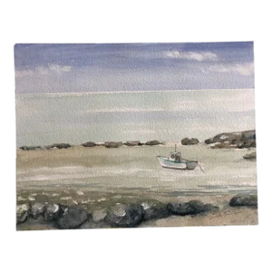 “In the Shallows” Signed Original Watercolor Seascape Painting by Nancy Smith