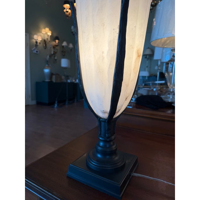 French Vintage French Empire Style Alabaster With Bronze accentsTable Lamp For Sale - Image 3 of 5