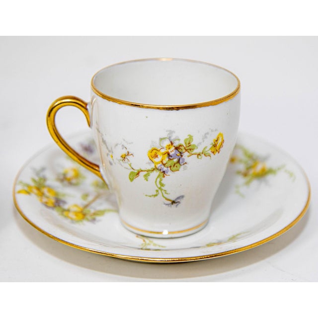 Limoges France Tea or coffee Cups and Saucers Set Porcelain circa 1930. Limoges French set of 4 tea Cups and 3 Saucers Set...