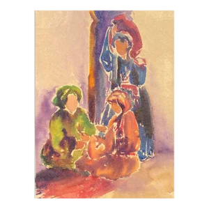 1950s Florence Rogers European Figural Watercolor
