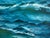 A striking vintage oil on canvas depicting a majestic sailing ship navigating rolling ocean waves beneath a bright,...