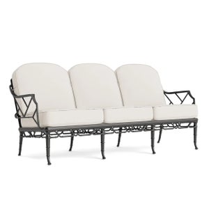 Brown Jordan Calcutta Sofa, Textured Pewter frame with Fusion Natural fabric For Sale