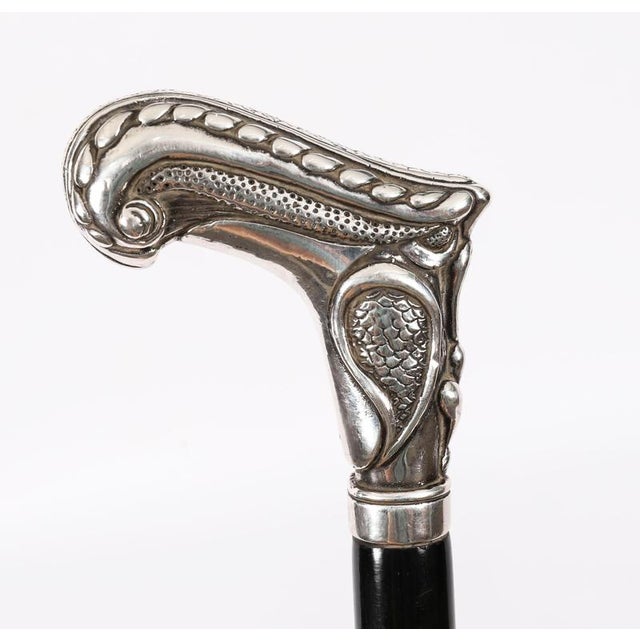 Wood Antique French Art Nouveau Silver Walking Cane Stick, 1800s For Sale - Image 7 of 13