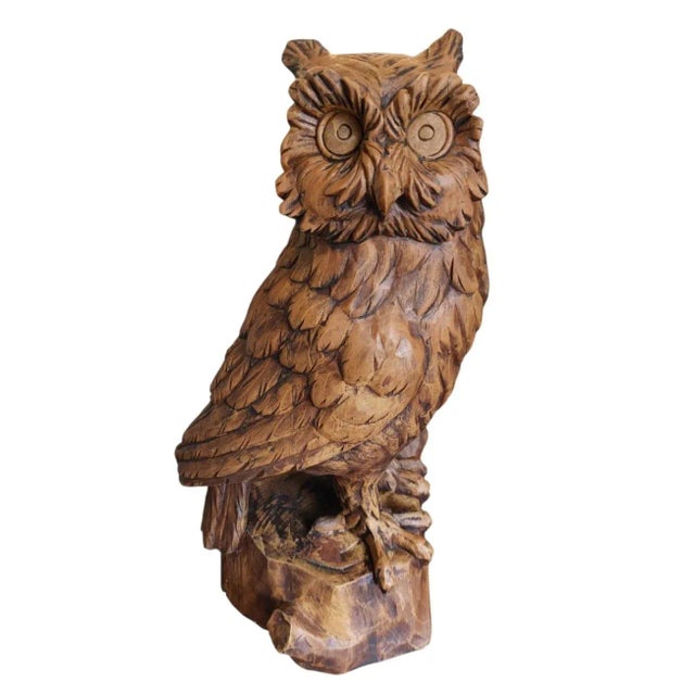 Vintage Hand-Carved Wood Owl, 1920s For Sale - Image 12 of 12
