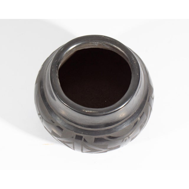 Late 20th Century Cresencia Tafoya Santa Clara Pueblo Black on Black Pottery Vase For Sale - Image 5 of 8