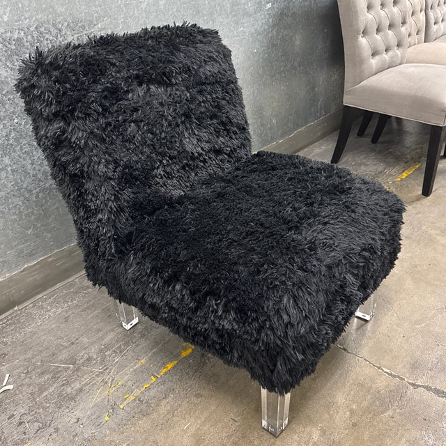 Contemporary Skyline Furniture Black Faux-Fur Slipper Chair + Acrylic Legs For Sale - Image 3 of 12