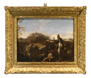 Circle of Michelangelo Cerquozzi, Battle Scene, 1650, Oil on Canvas, Framed