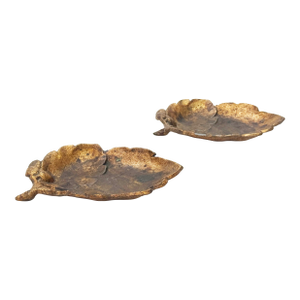 Vintage Japanese Cast Metal Golden Leaf Dishes – A Pair