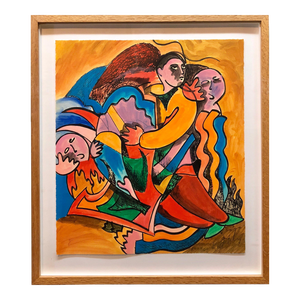 Sandro Chia, Woodblock Heliorelief with Hand Painting "Novel" Italian Postmodernism Pop Art, 1989, Framed